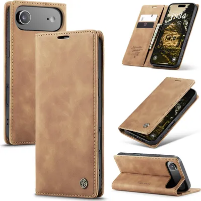 Produktbild von Hülle für iPhone Air Retro Kunstledertasche mit Standfunktion Schutzhülle Braun