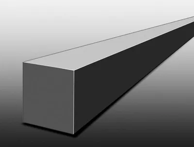 A metallic square bar casting a shadow on a gradient background.
