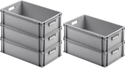 Produktbild von SuperSparSet 5x Eurobehälter mit offenem Griff | HxBxT 17,5x40x60cm | 30 Liter | Grau | Eurobox, Transportbox, Transportbehälter, Stapelbehälter