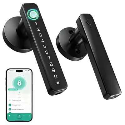 Immagine prodotto di Serratura elettronica intelligente 5-in-1: impronta digitale, RFID, codice, chiave – alluminio nero