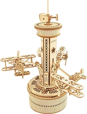 Produktbild von ROKR 3D Holz Puzzle für Erwachsene - Kampfjet Spieluhr-Turm