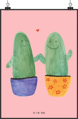 Produktbild von Mr. & Mrs. Panda Bild Kaktus Liebe DIN A2 - Rot Pastell - Geschenk, Plakat, Trennung, Hochzeit, Kakteen, Wandbild, Wanddekoration, Love, Kunstdruck, Paar, kunstposter