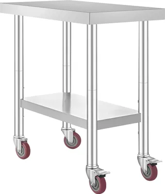 Zdjęcie produktu dla Stół roboczy ze stali nierdzewnej SucceBuy 30x18x34 cali, udźwig 700 LBS, 4 kółka, 3 regulowane wysokości - wytrzymały stół do przygotowywania żywności w kuchni i restauracji, srebrny