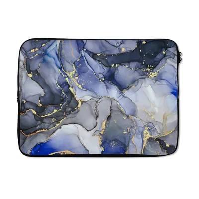 Produktbild von MuchoWow® Laptop Hülle 14 ZollMarmor - Gold - Abstrakt - Blau Laptoptasche - Laptoptasche - Stoßsicher - Schutzhaube