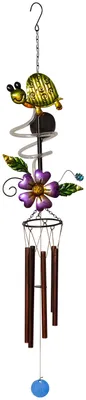 Produktbild von LED Solar-Windspiel ,Turtle mit Schildkröte und Blume, Licht und Klang, Lichtsensor, 104cm