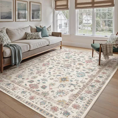Vintage-Teppich 160x230 cm, mehrfarbig, maschinenwaschbar, rutschfest