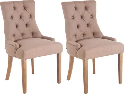 Produktbild von CLP 2er Set Esszimmerstuhl Aberdeen Stoff mit Gestell aus Kautschukholz taupe Gestell Farbe antik-hell