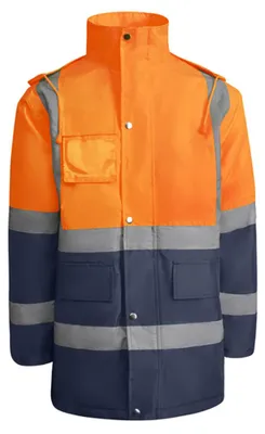 Imagen del producto de Roly Workwear - Chaqueta "Merak" uni para hombre/mujer, ropa de señalización LT5995 (Talla L) (Azul marino oscuro/Naranja fluorescente)
