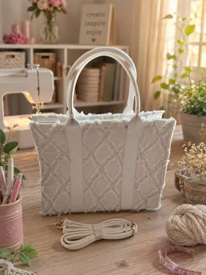 Produktbild von Damen Handtasche Weiß, geräumig, mit Fransen-Steppmuster und abnehmbarem Schultergurt