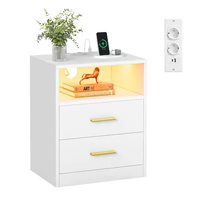 Produktbild von VASAGLE Beistelltisch mit Schubladen, 2er Set, Nachttisch aus Holz, Schlafzimmer, Massivholzbeine, weiß