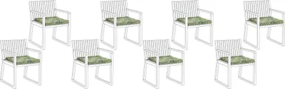 Produktbild von BELIANI Set mit 8 Sitzkissen für Gartenstuhl Grün Polyester Blättermuster Garten Terrasse Balkon Gartenaccessoiries