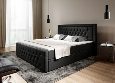 Produktbild von Moebelfest Boxspringbett 140x200 cm, Polsterbett mit 2 Schubladen, Taschenfederkernmatratze 7 Zonen und Topper sowie Kopf- und Fußteil (Dublin in Schwarz)