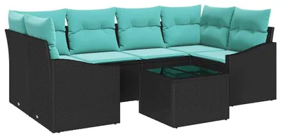 Produktbild von vidaXL Sofa Set 7 stk. 3-Sitzanzahl Schwarz und Türkis Poly Rattan
