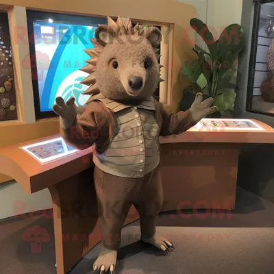 Immagine prodotto di Personaggio del costume della mascotte REDBROKOLY di Brown Armadillo vestito con una maglietta Henley e gemelli