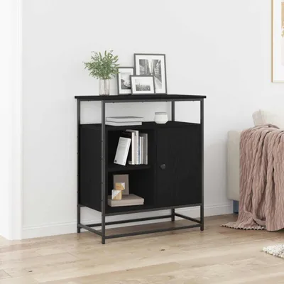 Image de Buffet vidaXL noir aspect chêne 69 x 35 x 80 cm en aggloméré