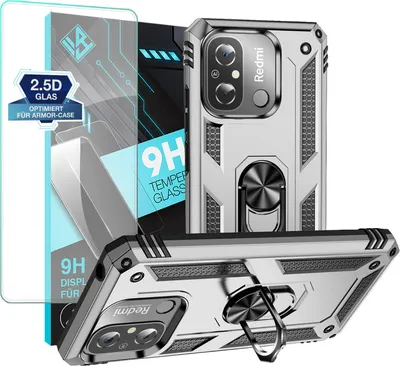 Produktbild von Armor Outdoor Handyhülle für Xiaomi Redmi 12C Handy Panzer Case Schutzhülle mit 9H Displayglas Displayschutz Farbe: Silber