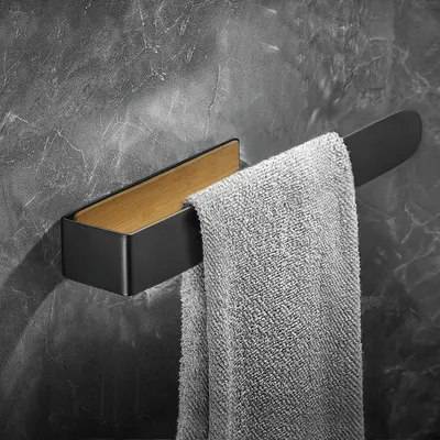 Obrázek produktu pro Nástěnný držák na ručníky do koupelny, vyrobený z bambusu, bez nutnosti vrtání