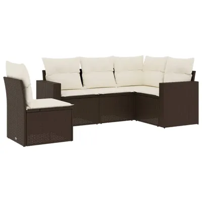 Image de ensemble de 5 canapés de jardin avec coussins Marron Poly Rattan