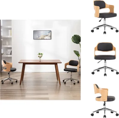 Image de vidaXL Chaise de bureau pivotante noire bois courbé et similicuir - Chaises de bureau
