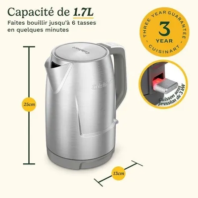 Productafbeelding van Elektrische waterkoker CUISINART Core Collection, 1,7 liter, 3000W, geborsteld roestvrij staal, dubbelwandig, automatische uitschakeling, draadloos