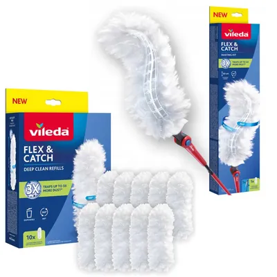 Obrázok produktu pre Vileda Flex&Catch prachovka, s dlhou rukoväťou, protišmykovou úpravou, flexibilnou hlavou + 10 vložiek do prachovky