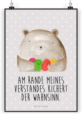 Produktbild von Mr. & Mrs. Panda Poster Bär Gefühl DIN A3 - Grau Pastell - Geschenk, Bild, kunstdruck, wanddruck, Verrückt, wanddeko, Teddy, Wahnsinn, Durchgedreht, Posterdruck, drucke