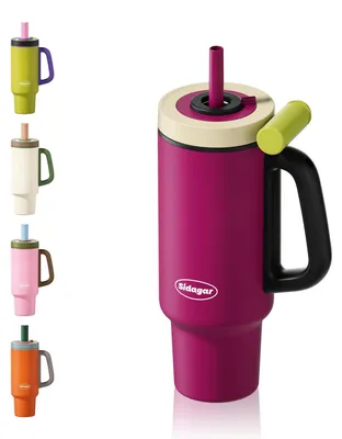 Imagen del producto de Solidchoice - Vaso aislado al vacío de 36 oz con asa y pajita