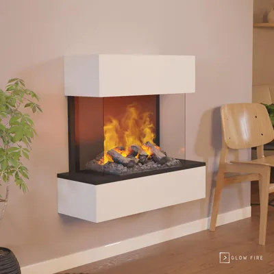 Produktbild von GLOW FIRE Elektrokamin 'Hölderlin Sims'| Wasserdampf Kamin mit OMC 500 inkl. Holz in weiß als Wandkamin| HxBxT: 88x80x30 cm
