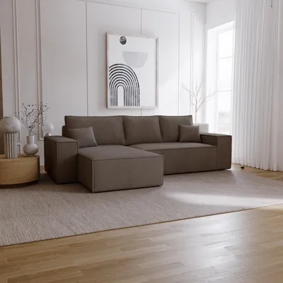 Produktbild von Ecksofa mit Schlaffunktion Bergamo L - Sofa 275 cm mit Bettkasten - Links, Ecksofa L-Form, Schlafsofa, Cordstoff Braun (Poso 04)