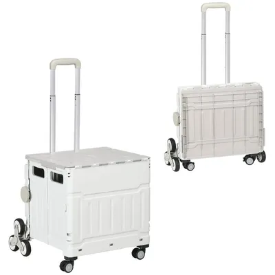 Produktbild von Faltbarer Einkaufswagen – Trolley – fahrbare Transportbox – mit Treppensteigrollen – Teleskopgriff – 52 x 48 x 100 cm – weiß