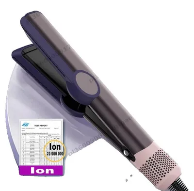 Image de Lisseur, sèche-cheveux 2-en-1, technologie aux ions négatifs, violet, prise UE