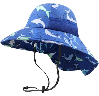 Produktbild von Sonnenhut Baby mit Nackenschutz, verstellbar, faltbar, UV-Schutz, Dark Blue Shark, 6-12 Jahre