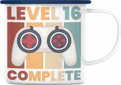 Produktbild von Trendation - 16. Geburtstag Emaille Tasse Geschenk Jungen Geschenkidee Lustig Spruch 16 Geschenke Geschenkideen zum 16 Bday 16er Sohn Emaille Emaille Tasse (Blau)