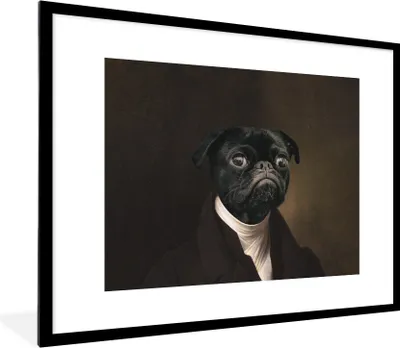 Produktbild von MuchoWow® Gerahmtes Poster Malerei - Hund - Alte Meister 80x60 cm - Poster mit Schwarzem Bilderrahmen Wandposter Rahmen Foto Bilder - Schlafzimmer-Dekorationen - Fotoposter
