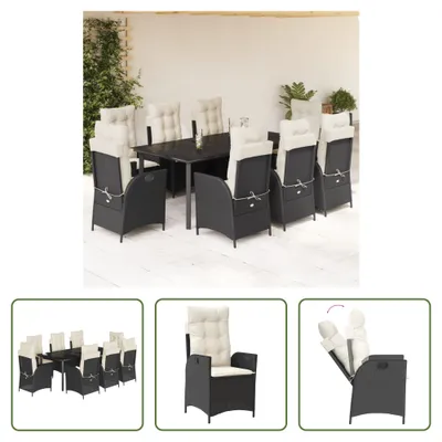 Produktbild von The Living Store 9-tlg. Garten-Essgruppe mit Kissen Schwarz Poly Rattan