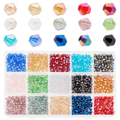 Produktbild von Glasperlen, 1250 Stück - Tropfenform, facettiert - 4 mm - 15 verschiedene Farben - 1 mm Loch - zum Schmuckherstellung - Schmuckperlen