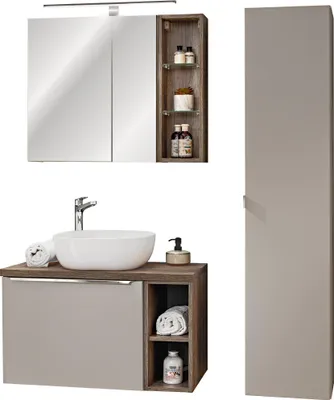 Zdjęcie produktu dla Zestaw Łazienkowy 80 Cm Z Umywalką, Lustrem I Szafką Wysoką