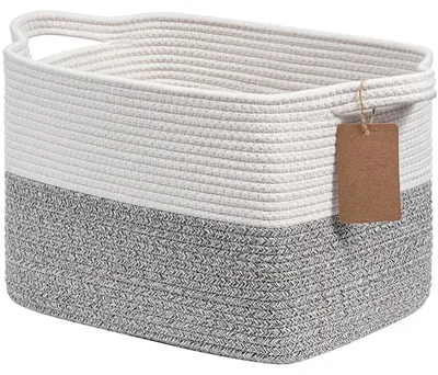Productafbeelding van Opbergmand van katoen, gevlochten, 34x28x24 cm, grijs