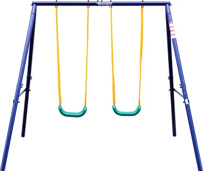 Produktbild von MUWO Spielgerüst mit Doppelschaukel, robuster A-Stahlrahmen, 2 ergonomische Sitze, bis 100 kg, wetterfest, für Kinder 3-8 Jahre, Outdoor gelb | MW-282