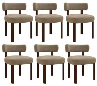 Produktbild von 6er-Set Esszimmerstühle aus Massivholz, klares und warmes Design, abgerundete Rückenlehne für optimalen Komfort, Khaki