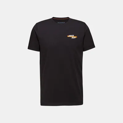 Schwarzes T-Shirt mit dem Aufdruck "Never Rest" von Mammut; geeignet für Herren.