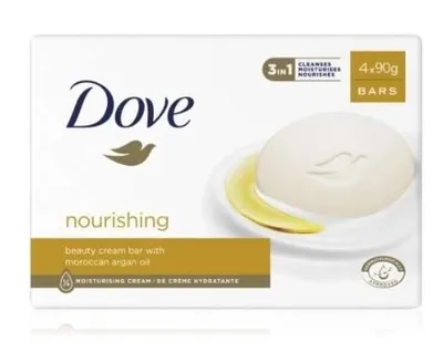 Produktbild von Dove Nourishing Seife in Würfelform mit marokkanischem Arganöl, 4 x 90g