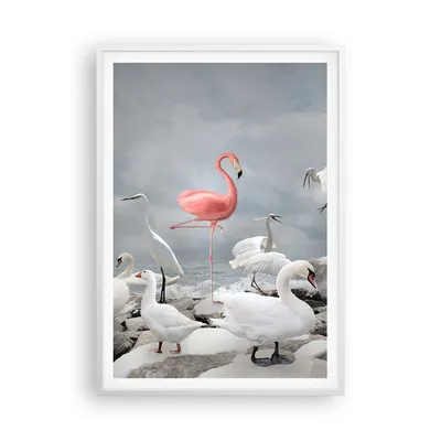 Produktbild von Gerahmtes Poster - Weißer Rahmen - Flamingo Schwan Fantasie - 70x100 cm - Wand Bild - Wanddeko - Wandbilder - Kunstposter - Wandposter - Bilderrahmen - Bilder - Kunstdruck - P2WPA70x100-4929