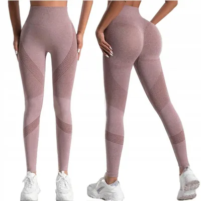 Zdjęcie produktu dla Legginsy - Damskie - Wysoki stan - Sportowe legginsy - Legginsy fitness - Push-up - Różowe - M
