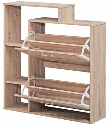 Produktbild von FineBuy Moderner Schuhkipper MASSA Holz 2 Fächer Sonoma Eiche 12 Paar Schuhe Schuhschrank 85 x 24 x 93 cm Schuhkommode Flur mit Ablage Regal