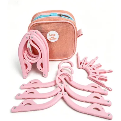 Produktbild von Reisekleiderbügel Set Klappbar (Rosa) – Portable Faltebügel mit Aufbewahrungstasche, Platzsparend für Reisen & Geschäftsreisen