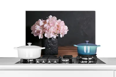 Produktbild von KitchenYeah® Spritzschutz Küche - Küchenrückwand - Wandschutz für Herd und Spüle - Stilleben - Hortensie - Rosa 60x40 - Alu-Dibond (Alternative zum Spritzschutz aus Glas) - Hitzebeständig - Herdsprit