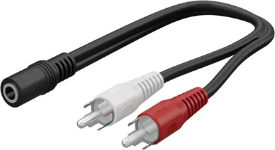 Image de Goobay 50092 Adaptateur de câble audio 3,5 mm femelle à RCA mâle, 0.2 m, noir - jack 3,5 mm femelle (3 broches, stéréo) > 2x RCA mâles (audio gauche/droite)