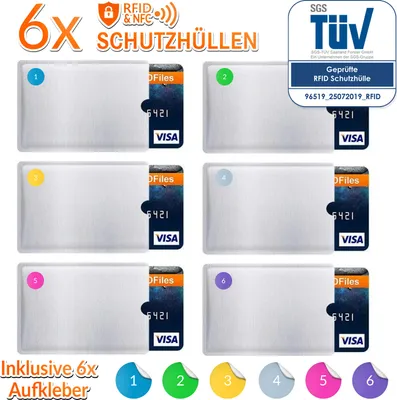 Produktbild von RFID Schutzhüllen (6 Stück) Hülle NFC Hüllen Kartenhülle EC Karte Schutzhülle EC-Karte Kartenhülle Kreditkarte Blocker Schutz Kartenschutz