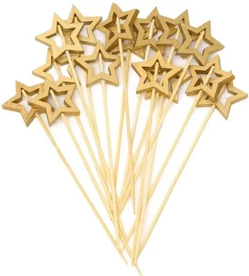 Image de Bâtonnets à cocktail en bois de 12,5 cm avec décor en forme d'étoile